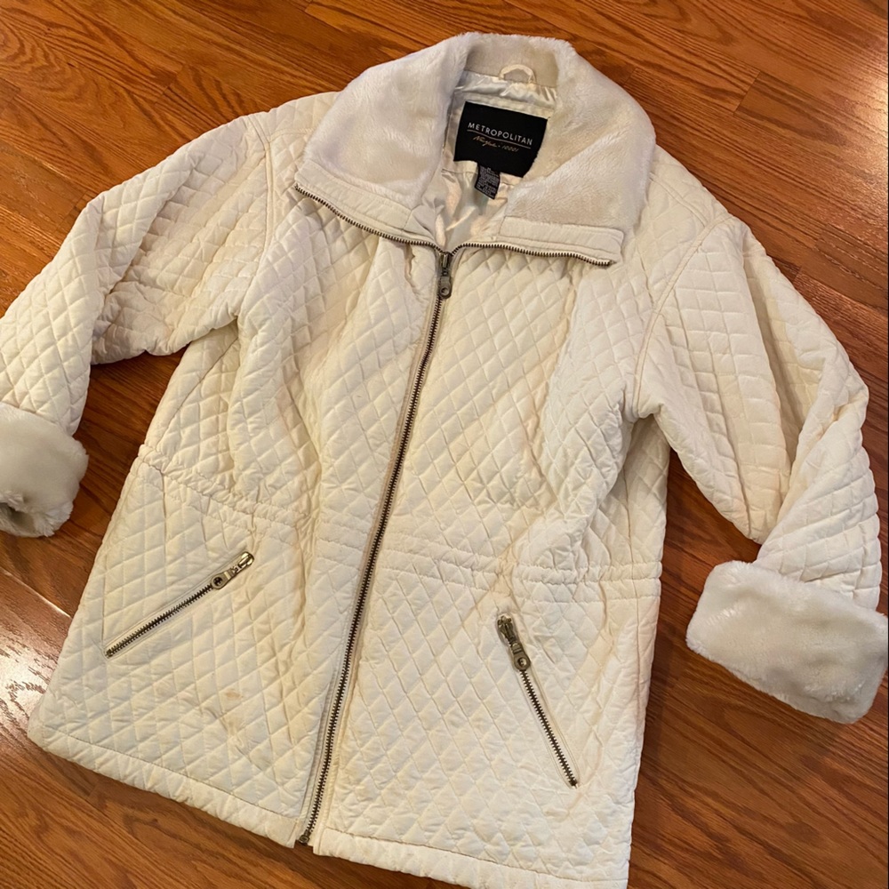 Vintage Y2K Quilted Cloud Coat Puffer Coat Faux Fur Coat Winter White Coat - Picture 4 of 15